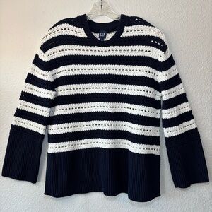 Gap Women's Striped Open Knit Sweater Navy & White Size Small Oversized Nautical